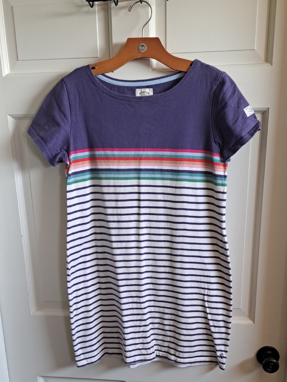 Joules Riviera Rainbow Stripe Cotton Shift T-Shirt Dress Nautical Comfy Causal - Picture 1 of 12